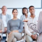 Cropped shot of an unrecognizable businesswoman giving a presentation in the conference room.